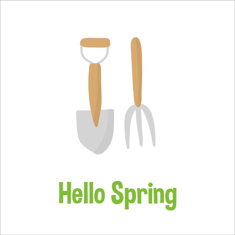 Gardening and spring set hand drawn elements - garden tools. For greeting card, party invitation, poster, tag, sticker kit. Vector illustration