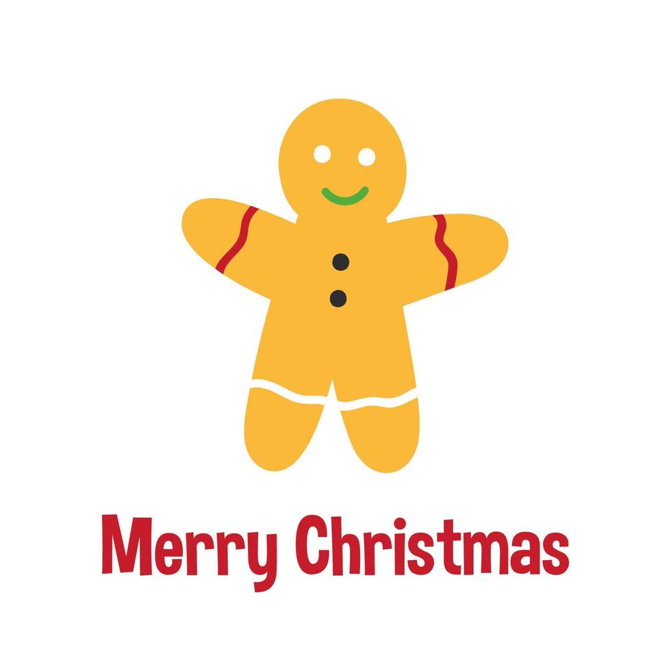 Christmas greeting card with cute gingerbread man on dark green background vector