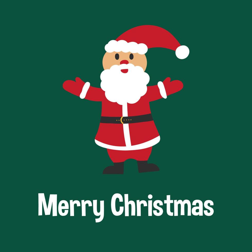 Christmas greeting card with cute Santa Claus on dark green background vector