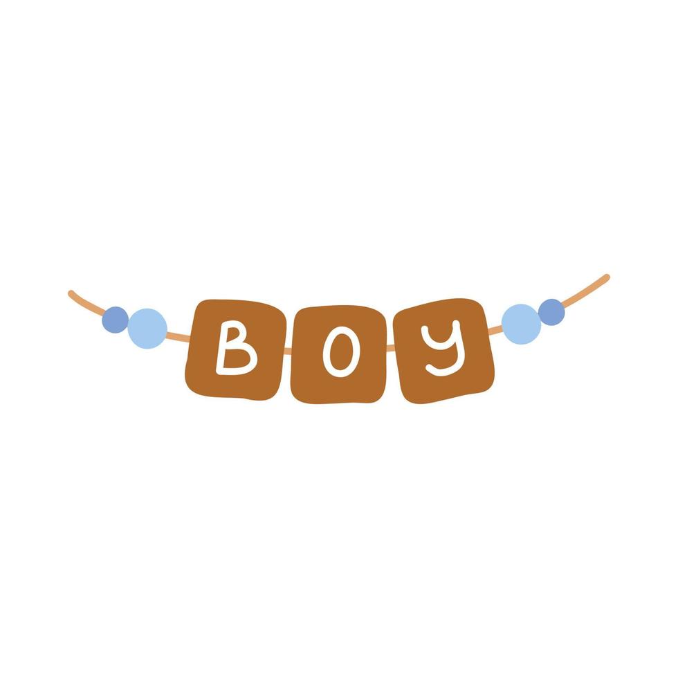 Wooden beads with letters boy for gender party in boho hand drawn style vector
