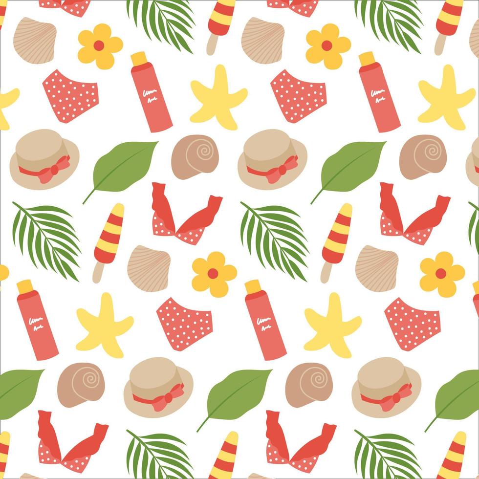 Summer and beach pattern of hand-drawn elements. Vector illustration