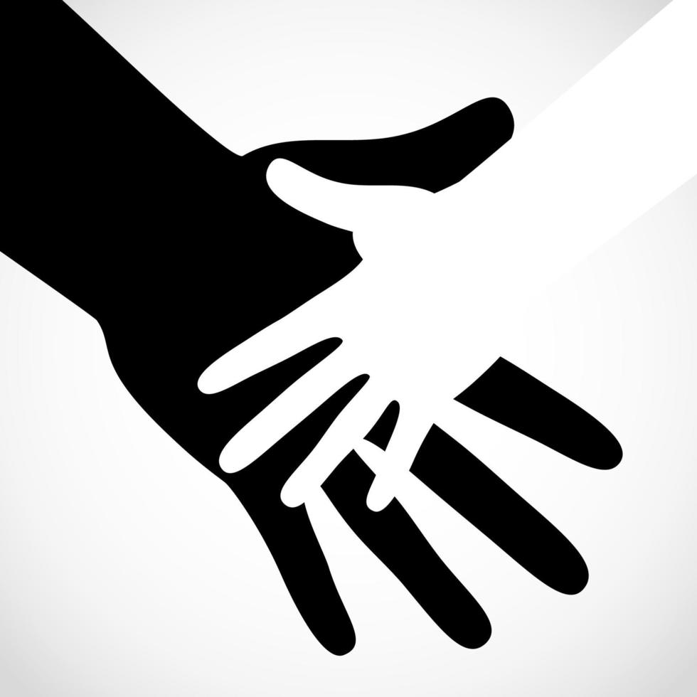 Black color big hand and white small hand vector concept. Help symbol hands vector support emblem. Vector hands icon illustration. Education, health care, medical, design element.