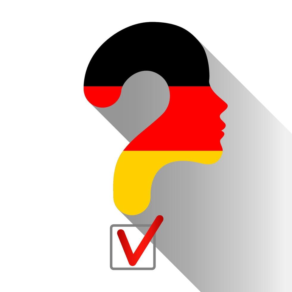 Elections in Germany.  Profile and question mark made from the flag. The sign of voting and the check of boxing. vector