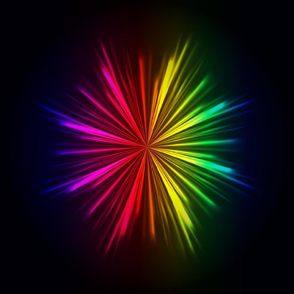 Rainbow light rays background, vector abstract colorful burst.