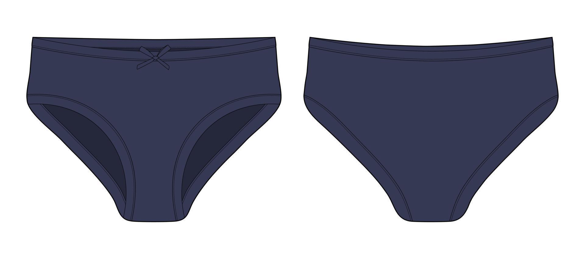 Technical sketch of briefs for girls. Female red underpants. Dark blue color. Women casual panties vector