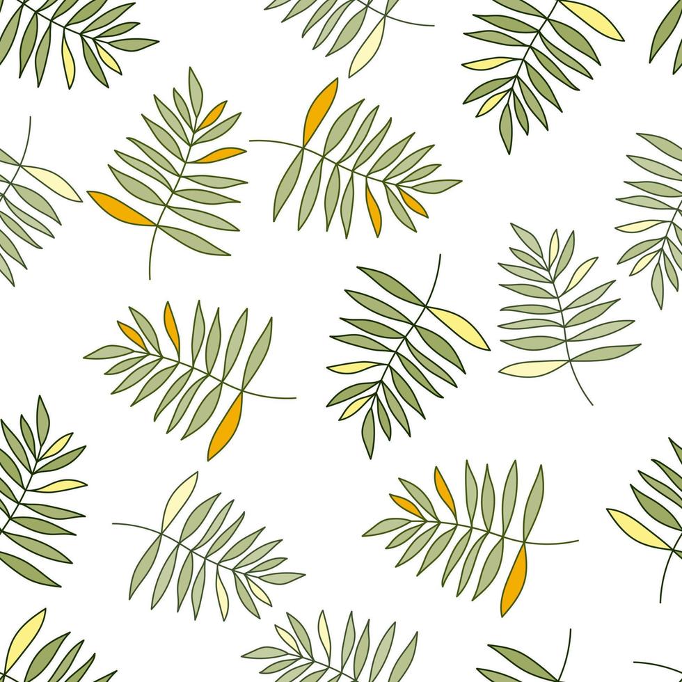 Abstract outline tropical palm leaves seamless pattern. Jungle leaf wallpaper. vector