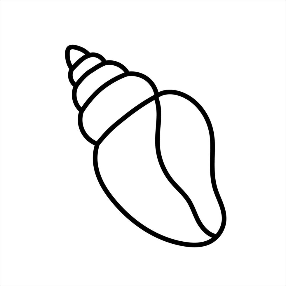 Vector black and white seashell. Outline seashell. Summer outline clipart element. Cute illustration for kids or coloring page. Vacation beach object.