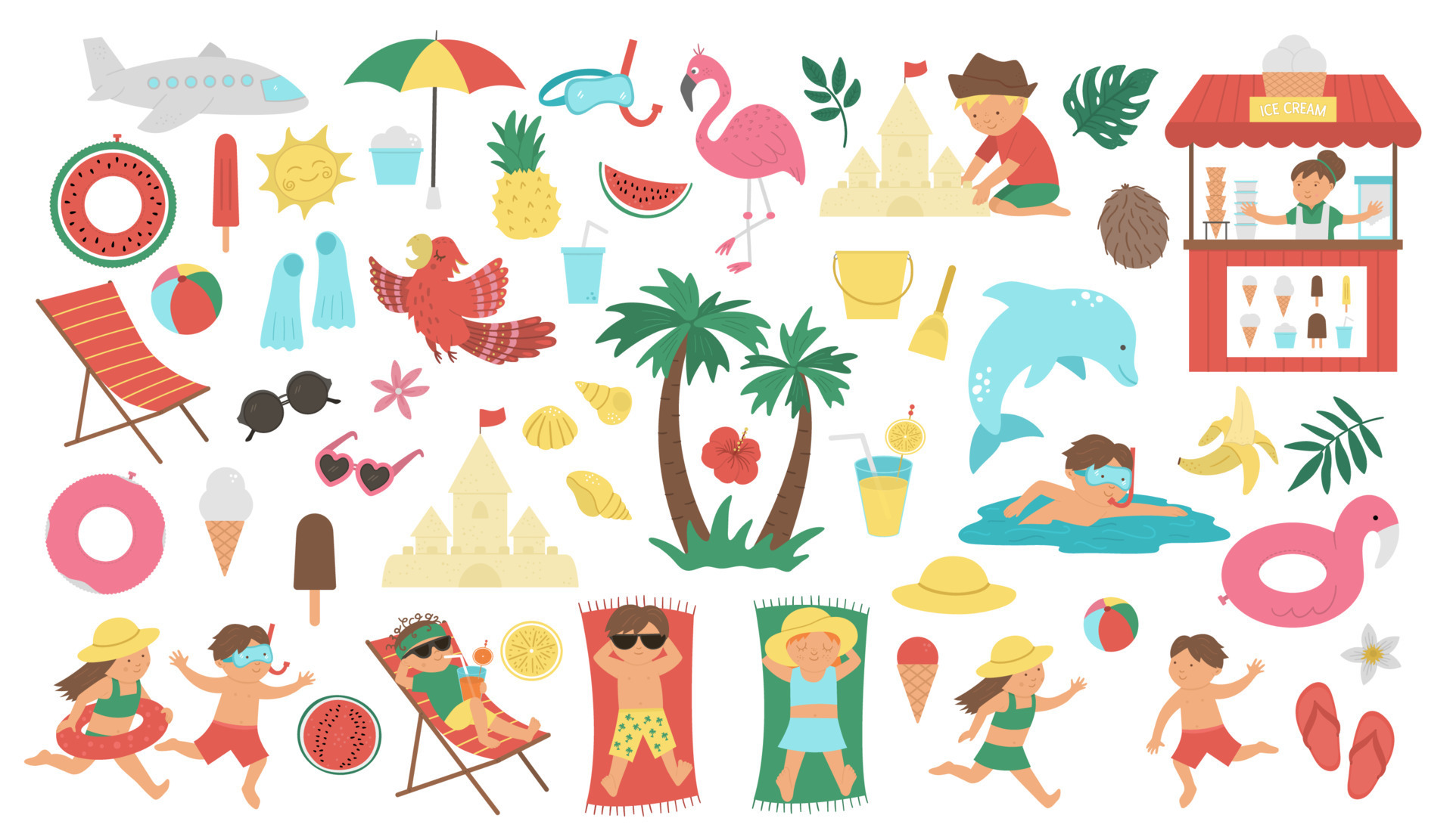 Vector big set with summer clipart elements isolated on white