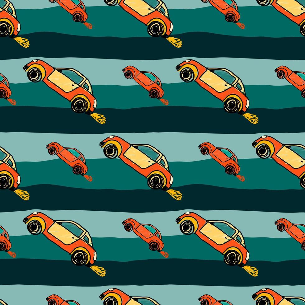 Cute sportcar seamless pattern. Transport wallpaper. Kids hand drawn automobile background. vector