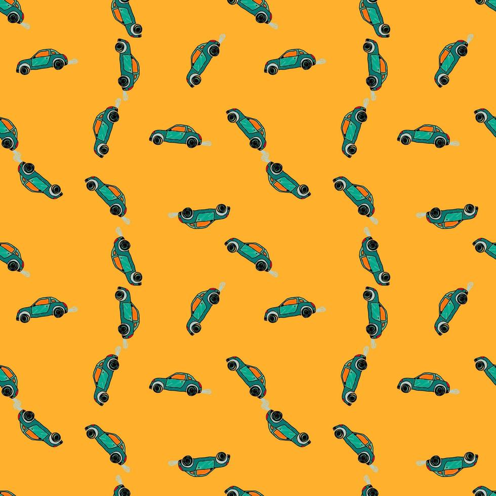 Cute sportcar seamless pattern. Transport wallpaper. Kids hand drawn automobile background. vector