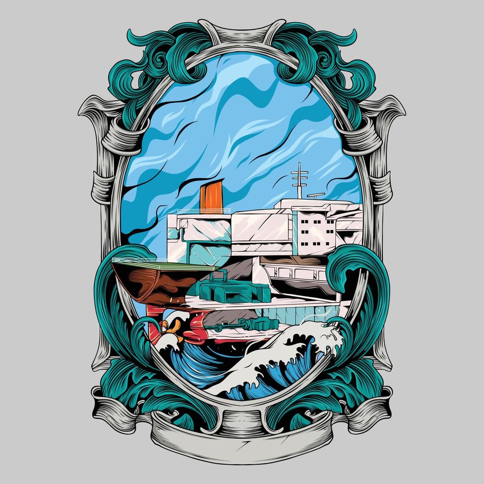 Warship on the Sea Illustration vector