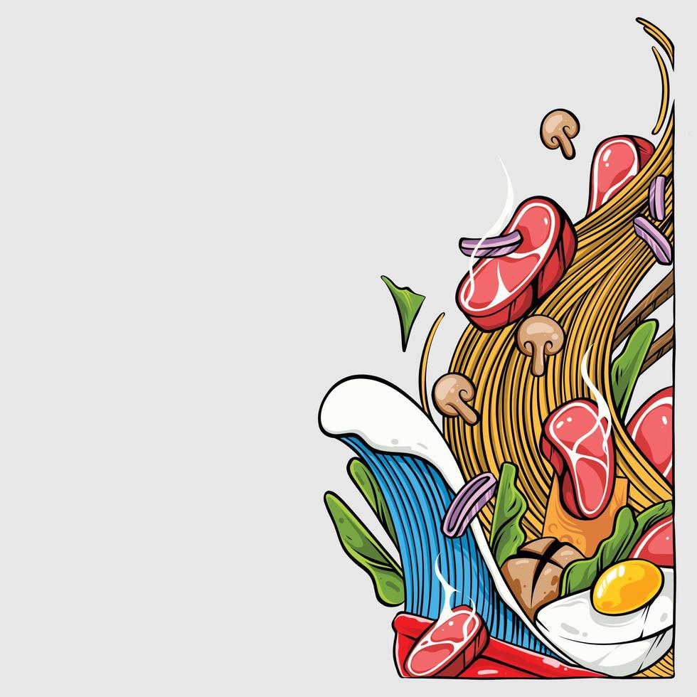 Delicious Noodle With Mushroom illustration vector