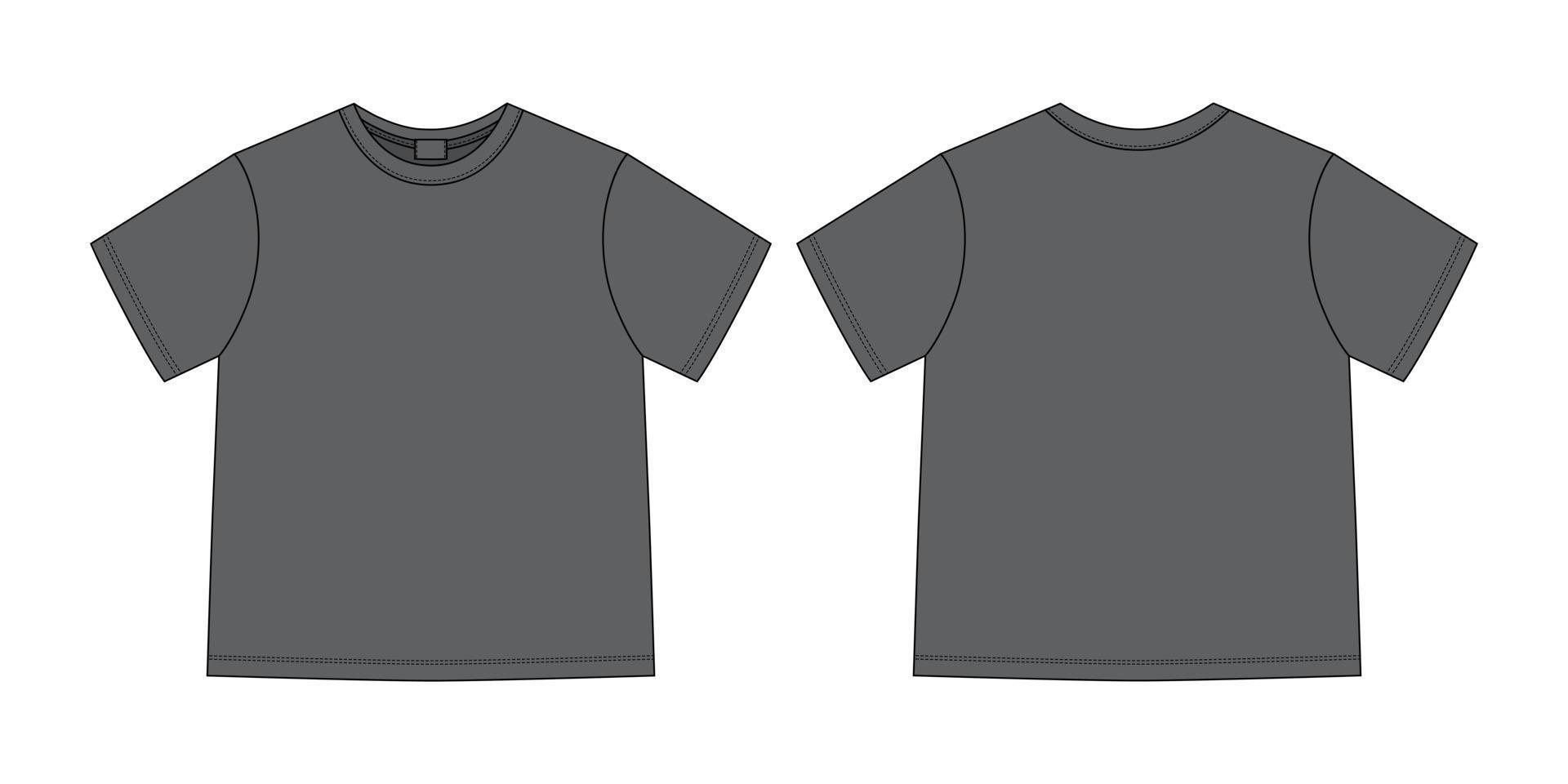 Camiseta unisex con dibujo técnico de prendas de vestir. plantilla de diseño de camiseta. color gris. vector