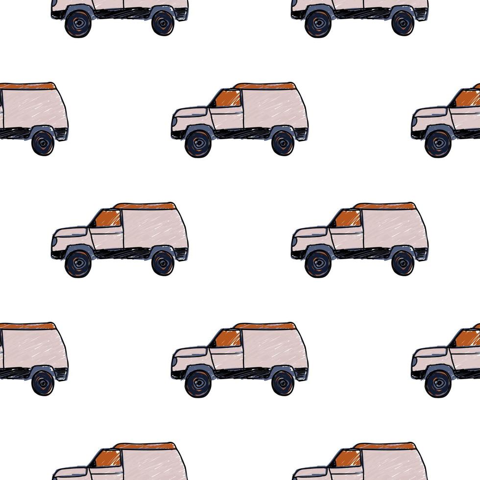 Cute SUV car seamless pattern. Kids hand drawn automobile background. vector