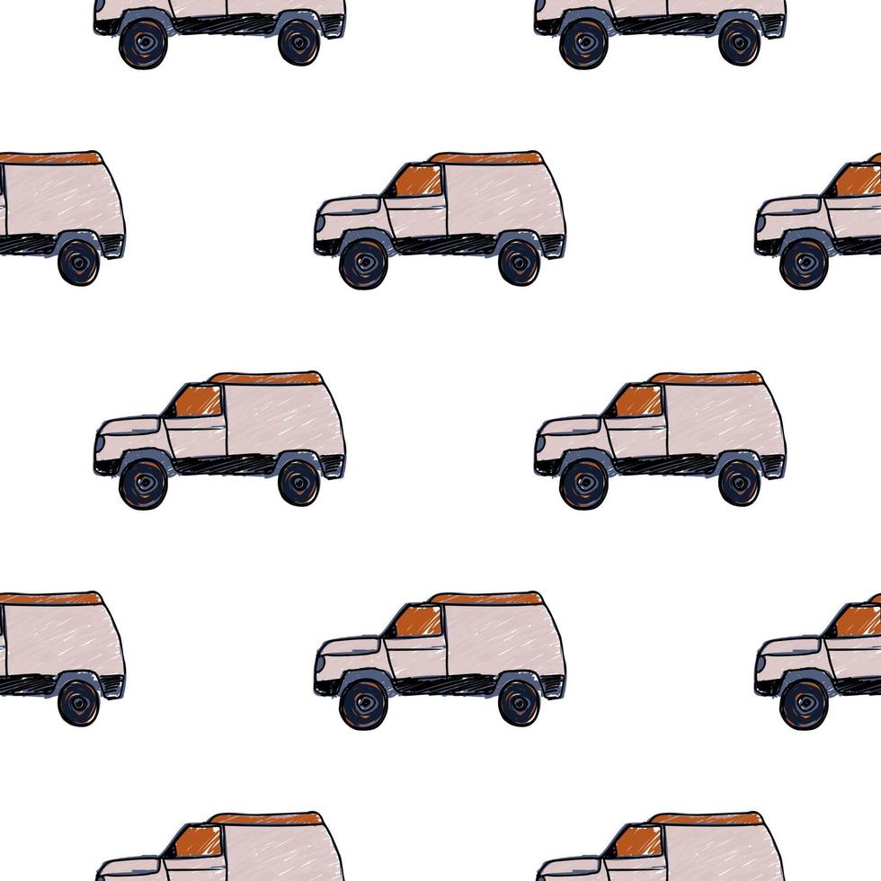 Cute SUV car seamless pattern. Kids hand drawn automobile background. vector