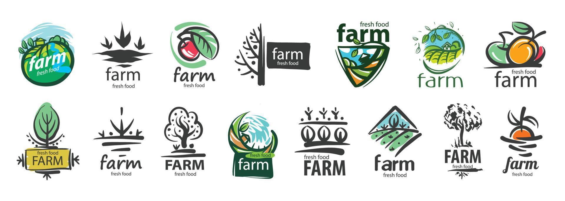 conjunto vectorial de logotipos para agricultura y granjas vector