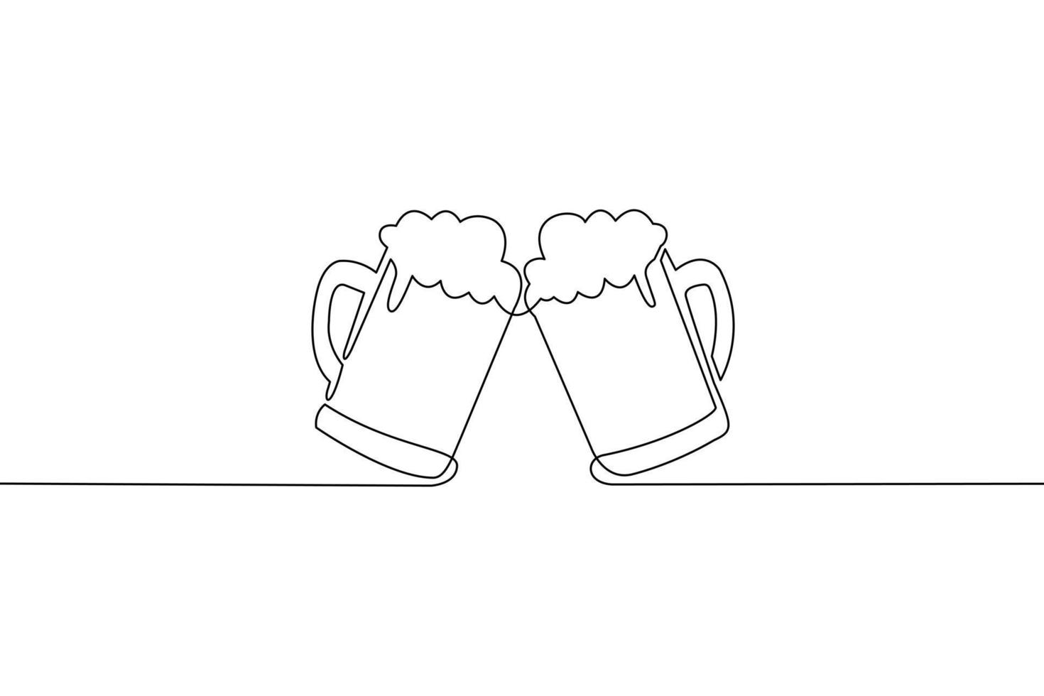 Continuous line drawing of Cheers Beer glasses isolate on white background. vector