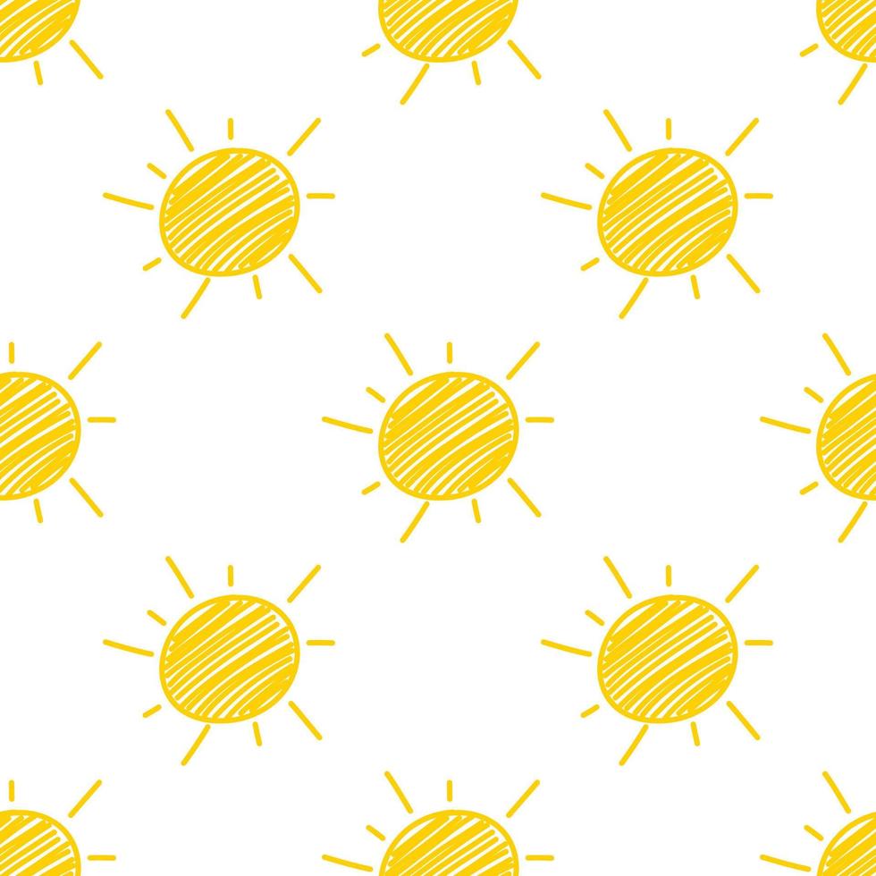 Sun seamless pattern on white background. vector