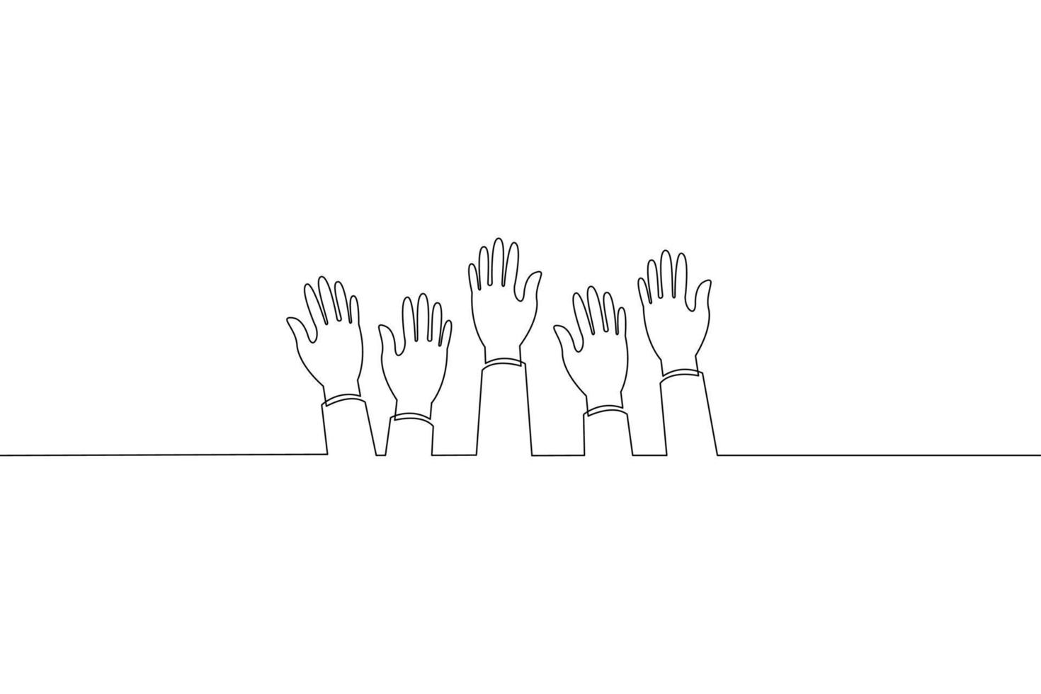 Continuous line drawing of Human hands volunteer on white background. vector