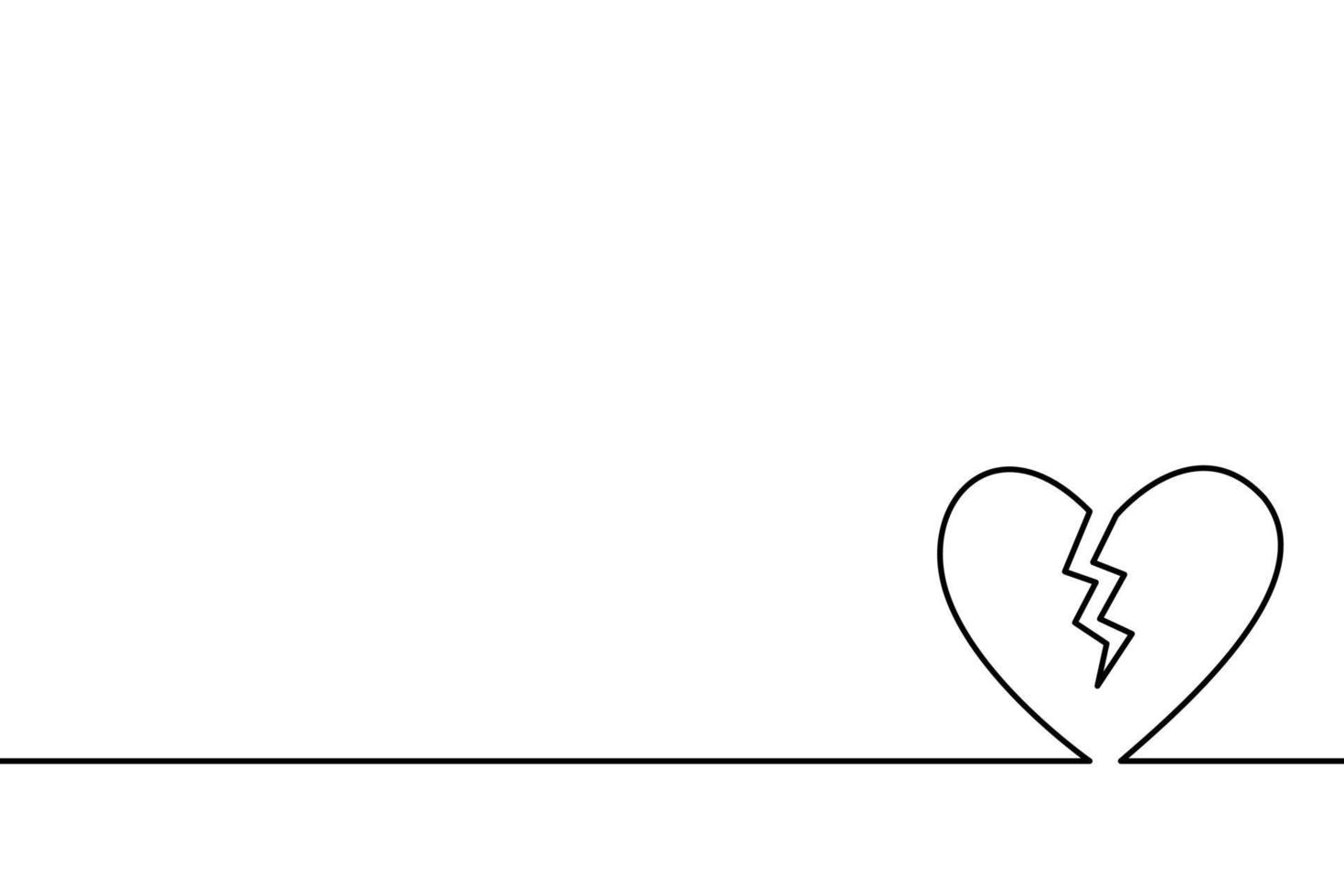 Continuous line drawing of Broken heart on white background. vector