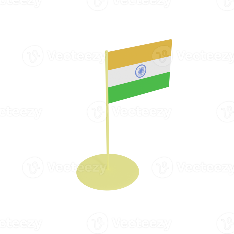 Republiken Indiens flagga på flaggstång, plastleksak, 3d-renderingsmodell. png