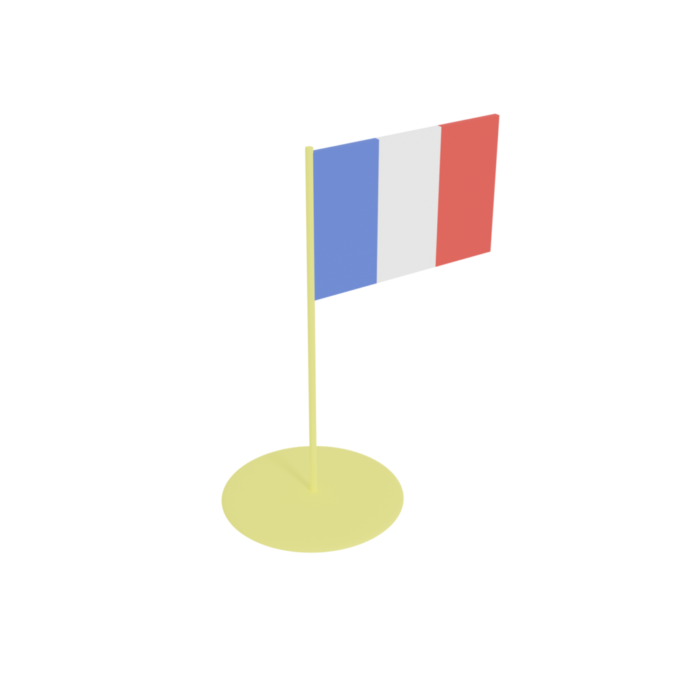 Flag of French Republic on flagpole, plastic toy, 3D rendering model. png