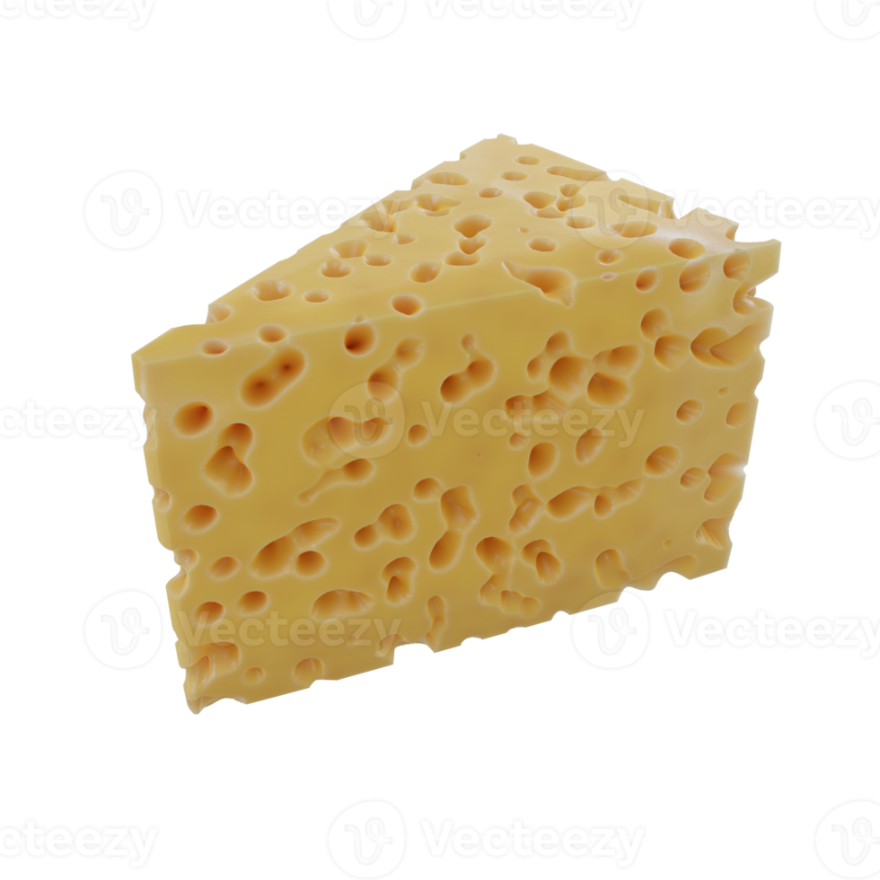 Triangular piece of yellow cheese with holes, isolated on transparent background, hi-res food image. png