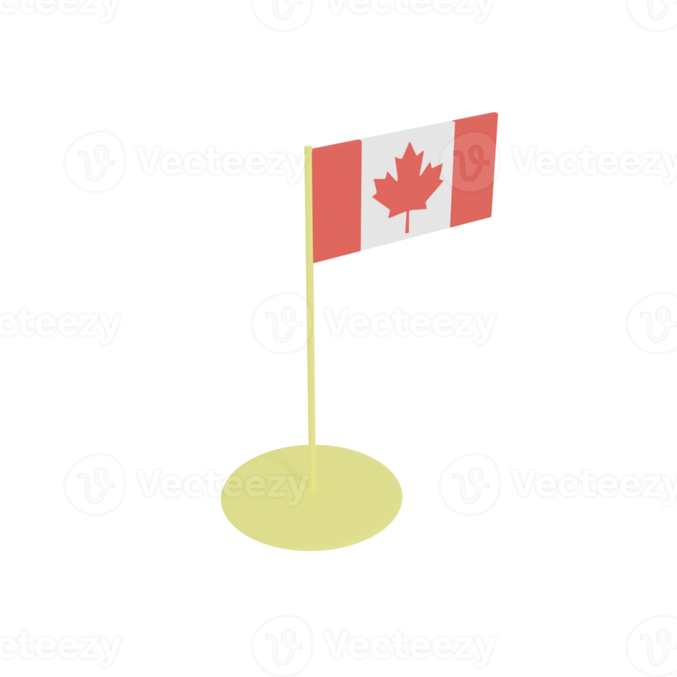 bandeira do canadá no mastro da bandeira, brinquedo plástico, modelo de renderização 3d. png