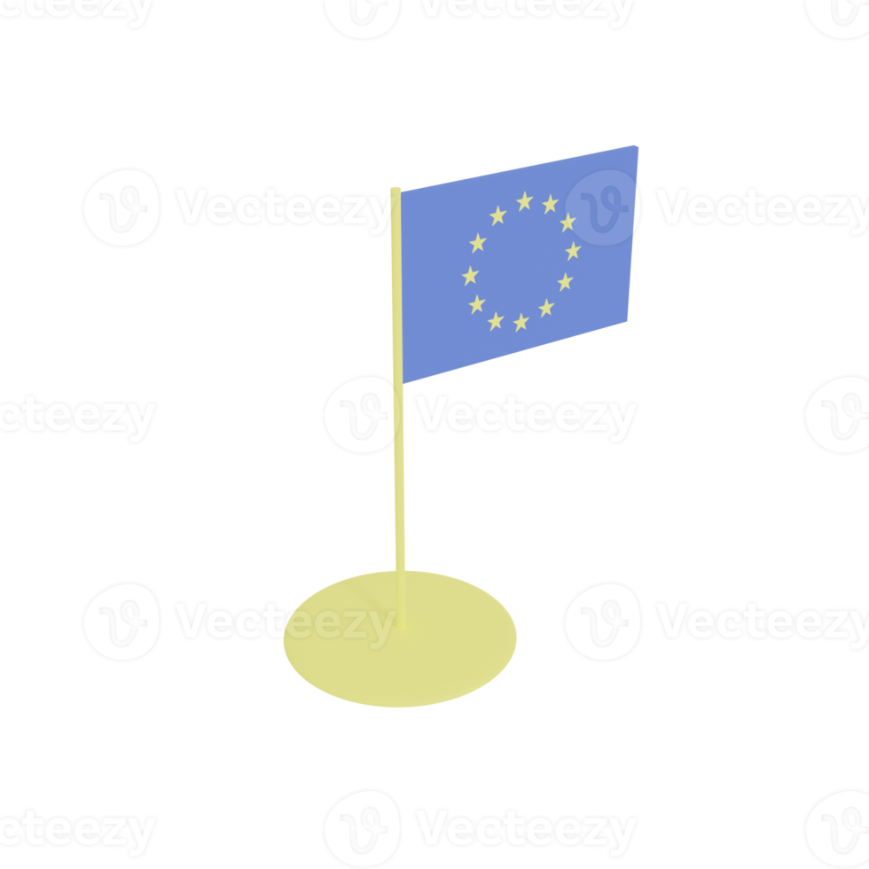 Flag of European Union on flagpole, plastic toy, 3D rendering model. png