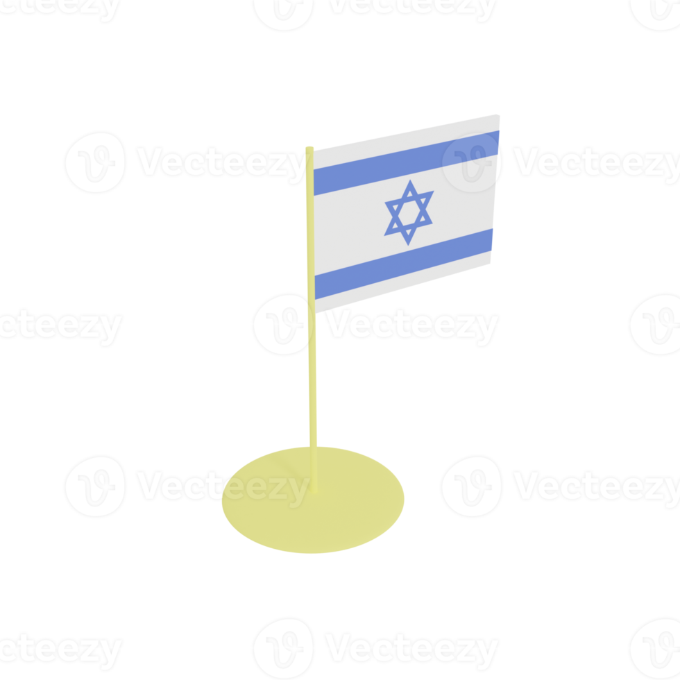 Flag of the State of Israel on flagpole, plastic toy, 3D rendering model. png