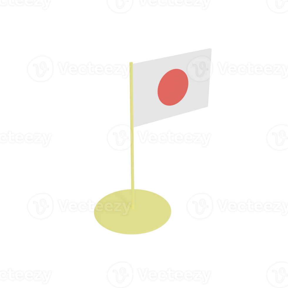 Flag of Japan on flagpole, plastic toy, 3D rendering model. png