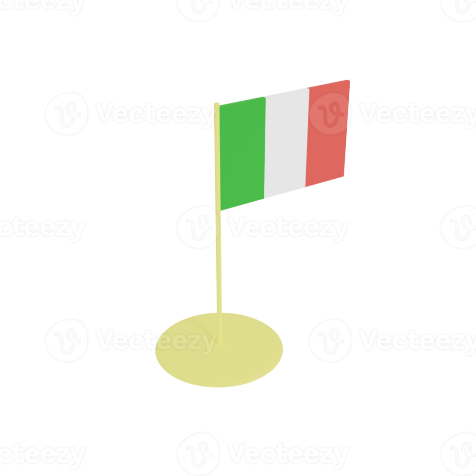 Flag of Italian Republic on flagpole, plastic toy, 3D rendering model. png