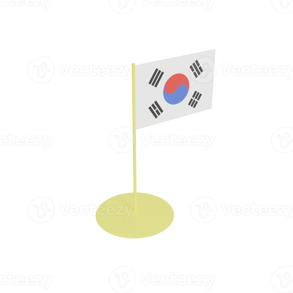 Flag of the Republic of South Korea on flagpole, plastic toy, 3D rendering model. png