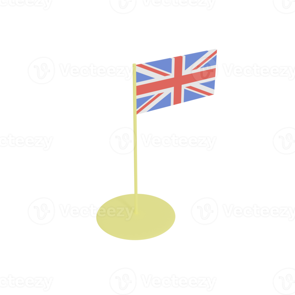 Verenigd Koninkrijk Groot-Brittannië Union Jack-vlag op vlaggenmast, plastic speelgoed, 3D-rendering. png