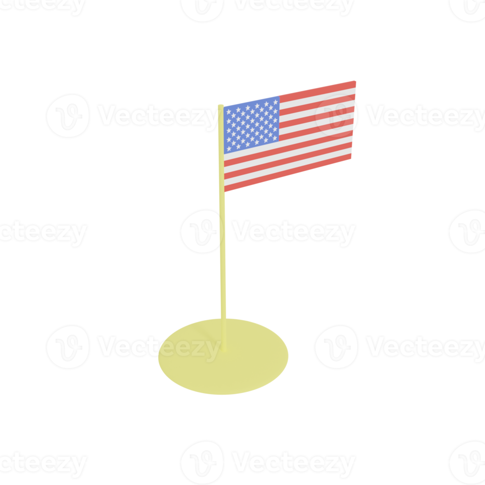 Amerikaanse vlag op vlaggenmast, plastic speelgoed, 3D-rendering. png