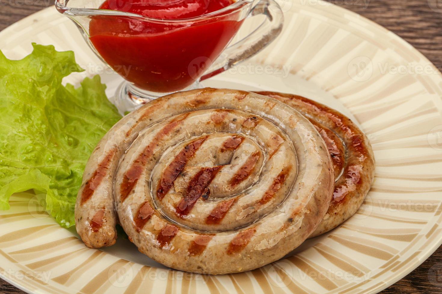 Grilled round pork tasty sausages photo