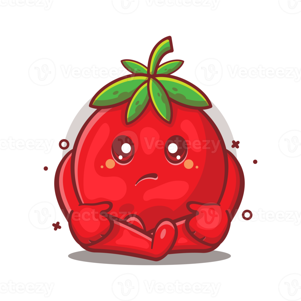 dibujos animados aislados de mascota de personaje de fruta de tomate triste en diseño de estilo plano png