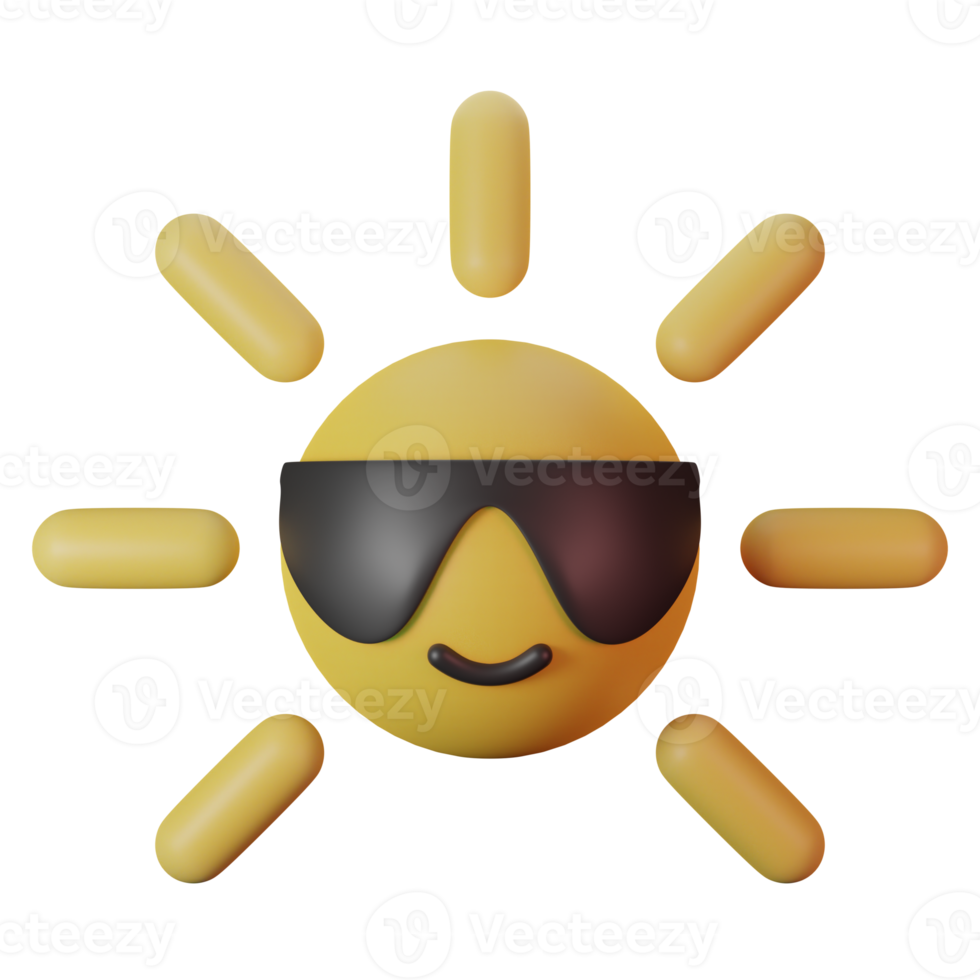 Summer Sun With Sunglasses 3D Render Icon png