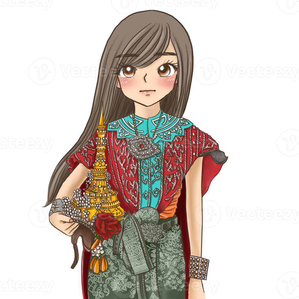 ragazza thai anime simpatico personaggio cartone animato emozione illustrazione, clipart disegno kawai manga design art png