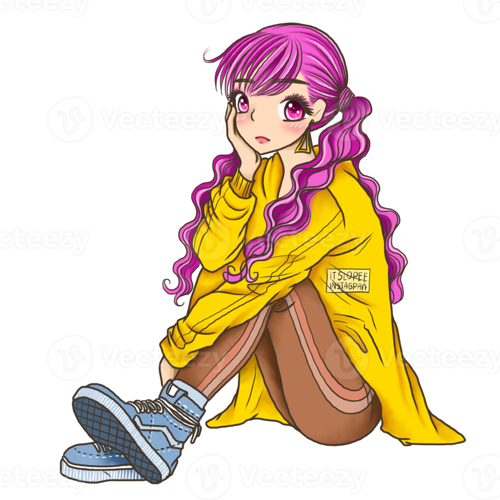 menina anime personagem fofo ilustração de emoção dos desenhos animados, desenho clipart arte de design de mangá kawai png