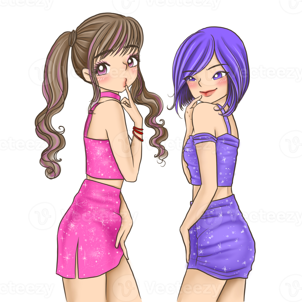 vriendin anime schattig karakter cartoon emotie illustratie, clipart tekening kawai manga design art png