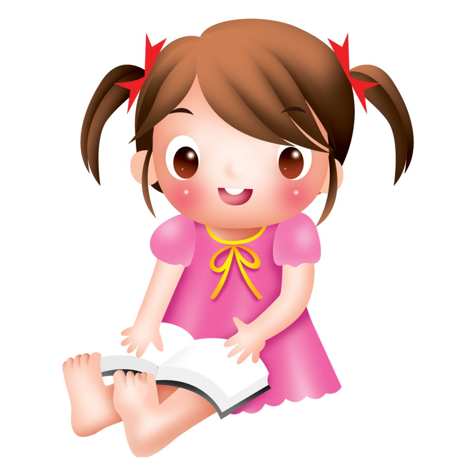 leer un libro lindo dibujos animados niña kawaii encantador png