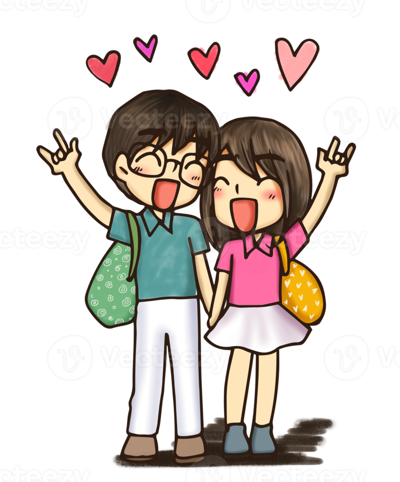 Anime love couples together travel Cute Character Cartoon Model Emotion Illustration ClipArt Drawing Kawaii Manga Design Idea Art png
