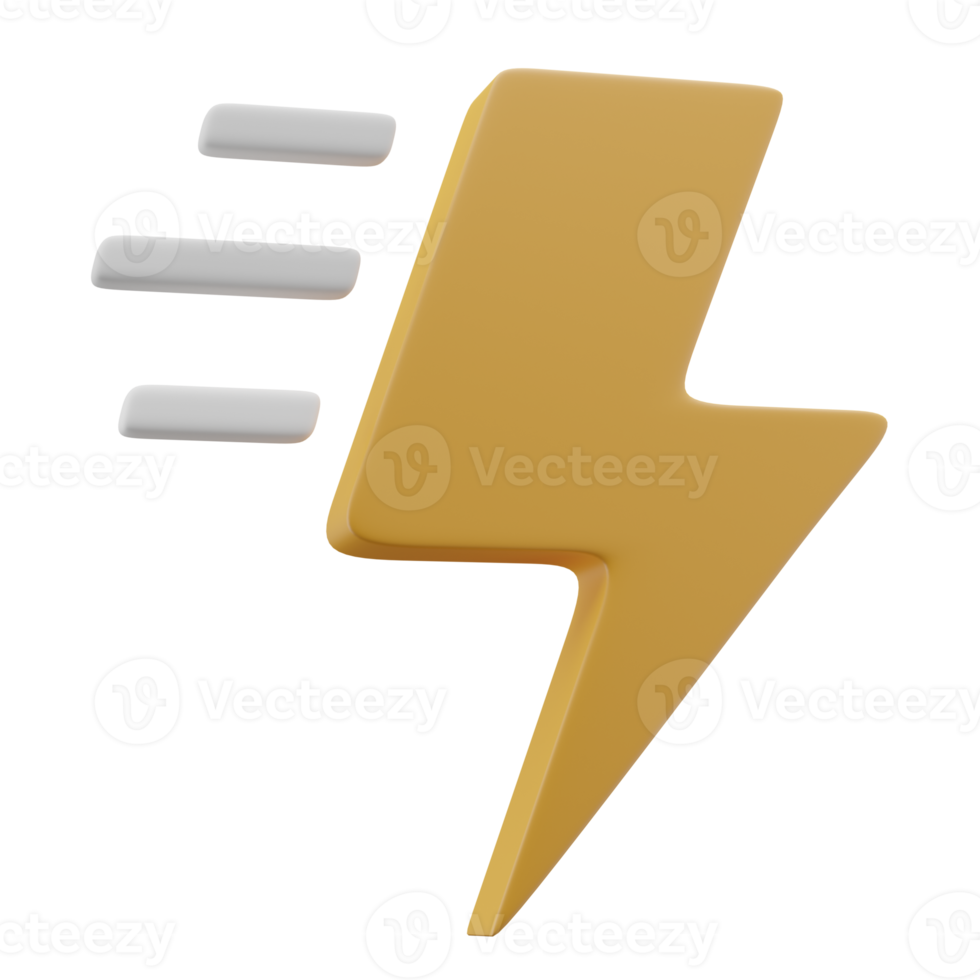 3D gelbes Flash-Symbol mit Kunststoff-Finish png