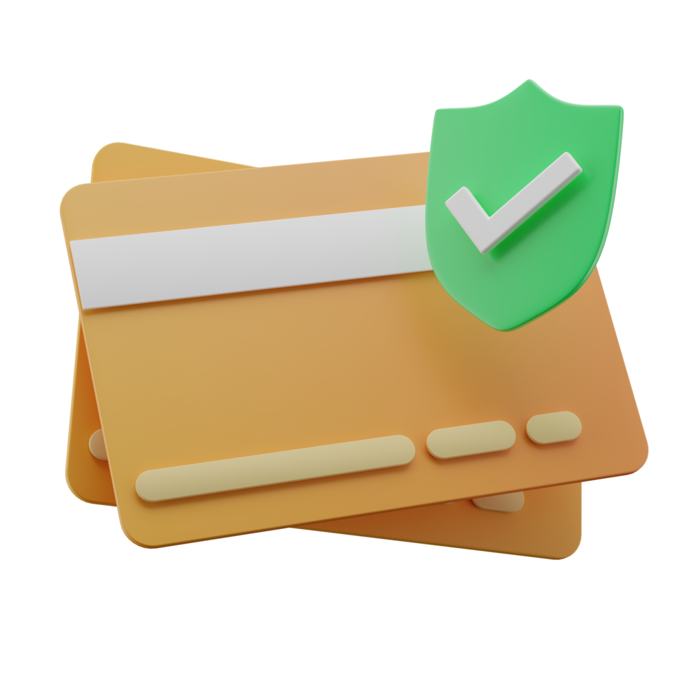3D card and shield illustration, secure payment icon illustration png