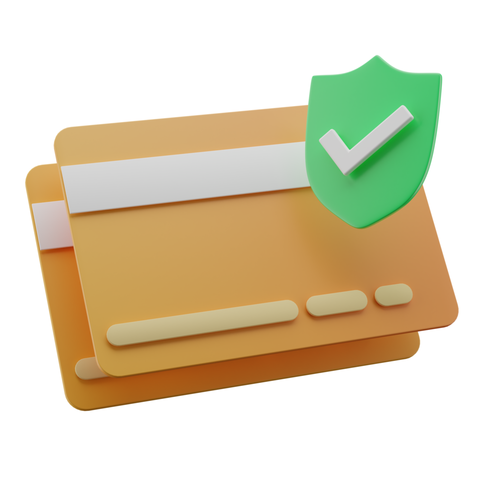 3D card and shield illustration, secure payment icon illustration png