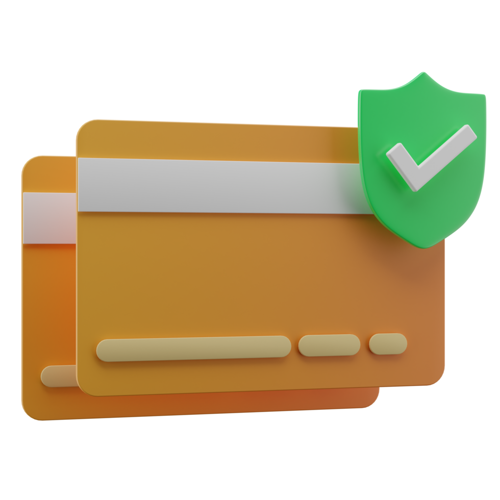 3D card and shield illustration, secure payment icon illustration png