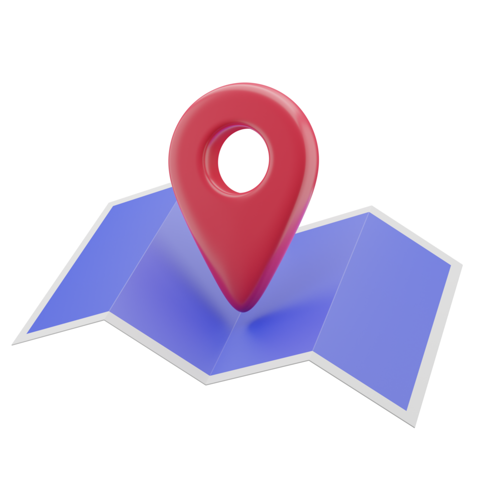 3D-blauwe kaart met rood pinpoint-pictogram png