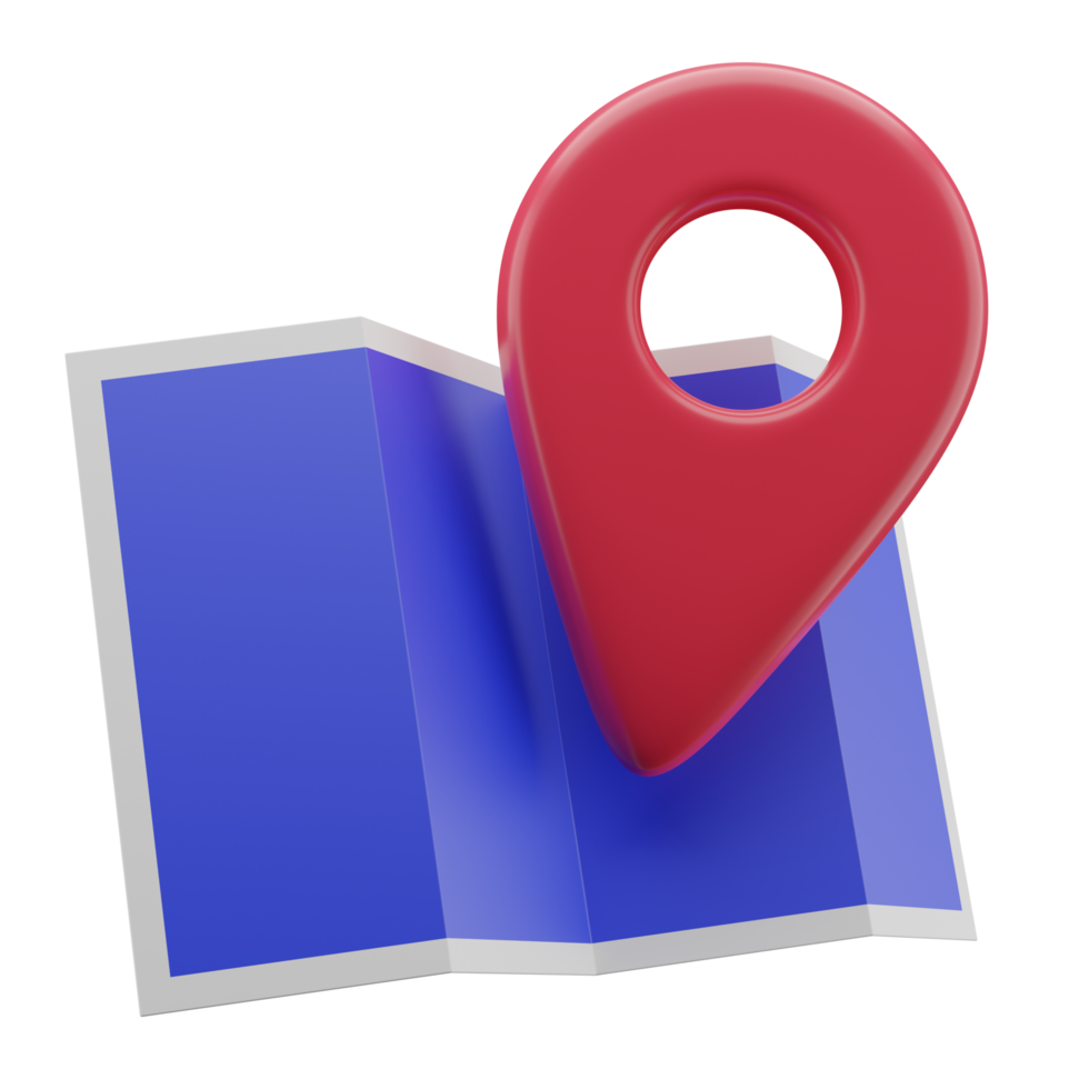 3D blå karta med röd pinpoint ikon png