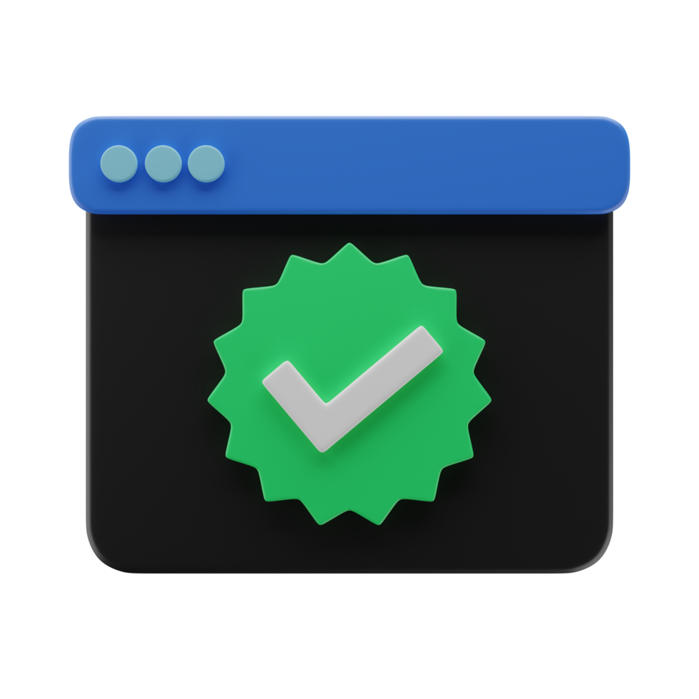 3D Black or dark mode window with verified icon badge png